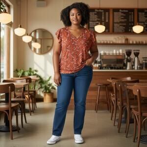 Molly & Isadora Top Plus Size 4X V-Neck Flutter Sleeve Tunic Abstract Floral